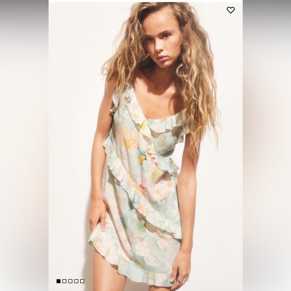NWT - Floral Flounce-Trimmed Crepe Dress